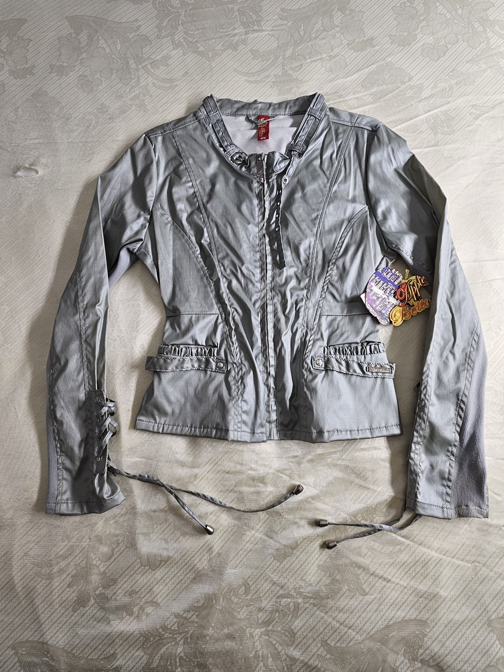 Apple Bottoms Y2K Cargo Jacket Stone Gray Corset Lace Up Sleeves Medium NWT